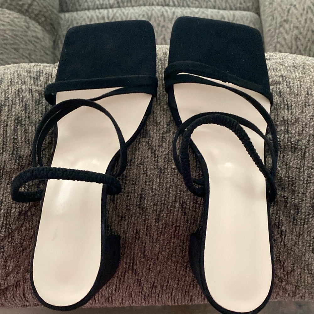 Black Strappy Square Toe Heels. Never Worn